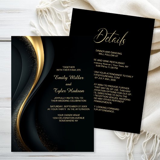 Invitation All in One Elegant Black and Gold Wedding
