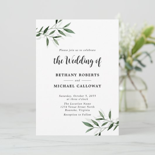 Invitation All in One Eucalyptus Calligraphy QR Code Mariage (Debout devant)