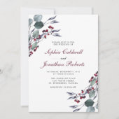 Invitation All in One Eucalyptus Holly Berries Mariage d'hive (Devant)