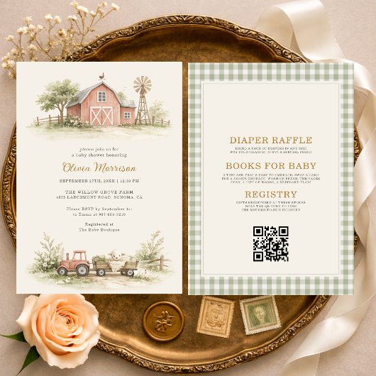 Invitation All in One Farm Animal Barnyard Baby Shower