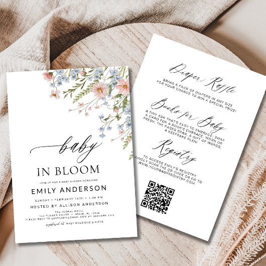 Invitation All in One Fleur sauvage Baby in Bloom Baby shower
