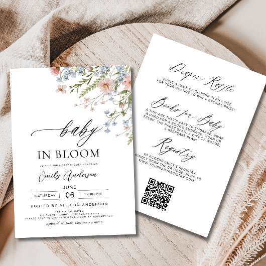Invitation All in One Fleur sauvage Baby in Bloom Baby shower