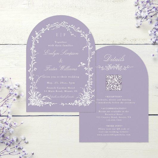 Invitation All in One Floral Arch Garden Wedding Lavender