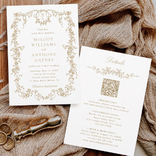 Invitation All in One French Victorian Gold Floral Mariage