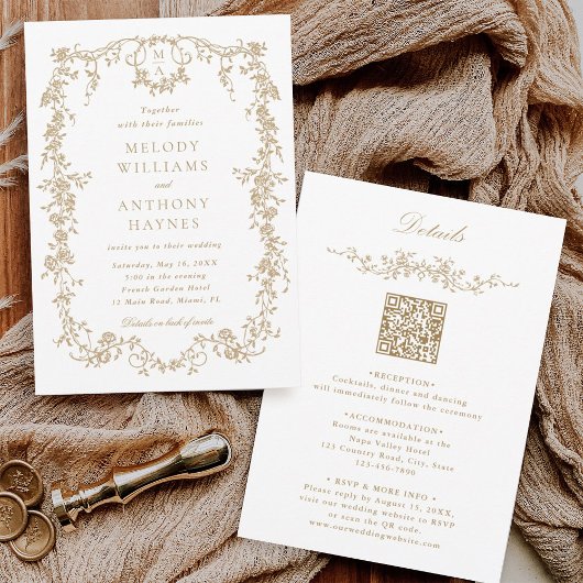 Invitation All in One French Victorian Gold Floral Mariage