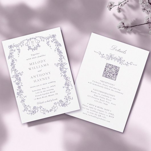 Invitation All in One French Victorian Lavender Wedding 