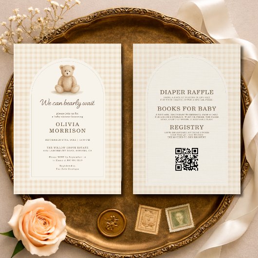 Invitation All in One Gingham Bearly Wait Baby Shower
