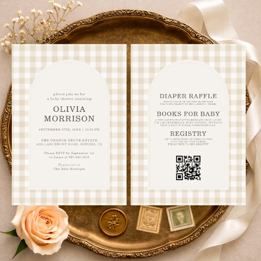 Invitation All in One Gingham Gender Neutral Baby Shower