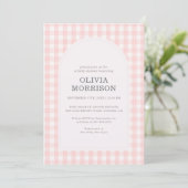Invitation All in One Gingham Pink Girl Baby Shower (Debout devant)