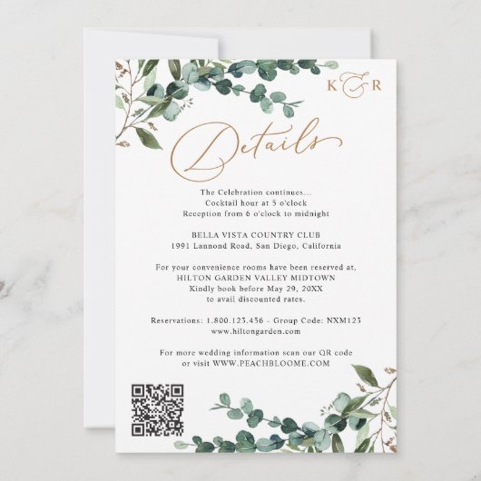 Invitation All-In-One Greenery Gold Geometric QR Code Wedding (Dos)