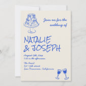 Invitation All In One Hand Drawn Blue Cake Bows Wedding  (Devant)