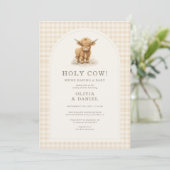 Invitation All in One Holy Cow Gingham Baby Shower (Debout devant)