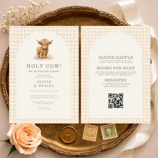 Invitation All in One Holy Cow Gingham Baby Shower