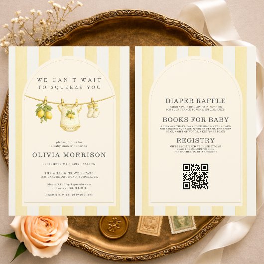 Invitation All in One Lemon Stripes Clothesline Baby Shower