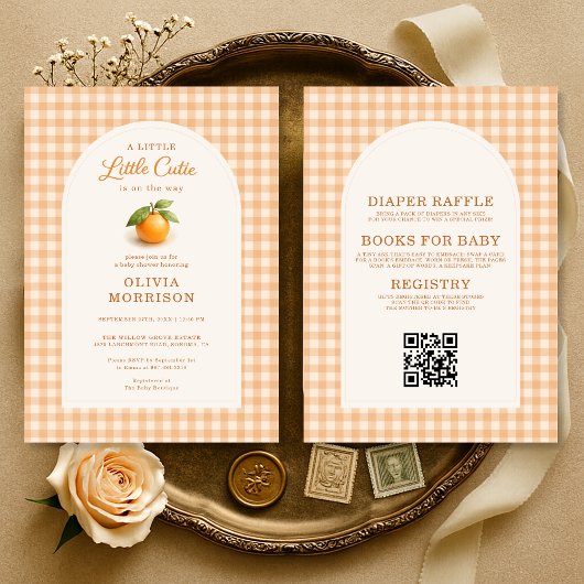 Invitation All in One Little Cutie Orange Gingham Baby Shower