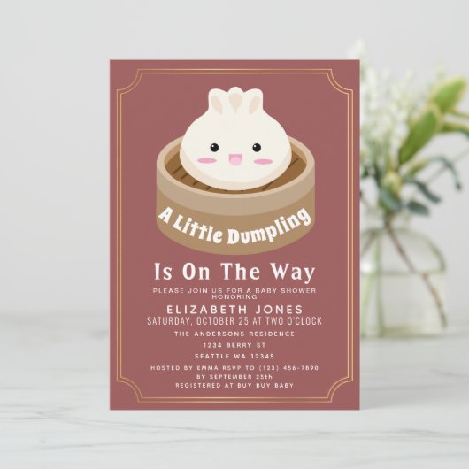 Invitation All in One Little Dumpling Baby Shower QR Code (Debout devant)