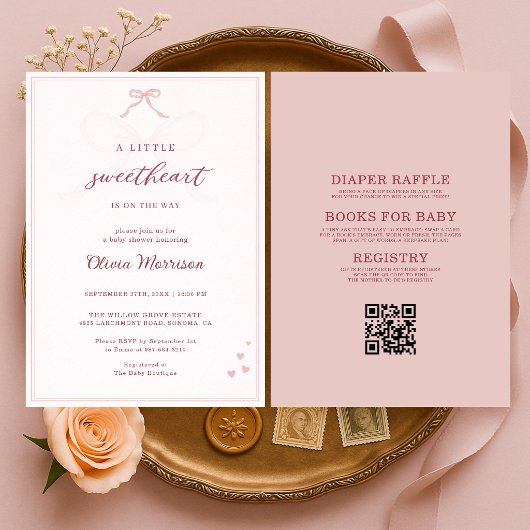 Invitation All in One Little Sweetheart Pink Bow Baby Shower