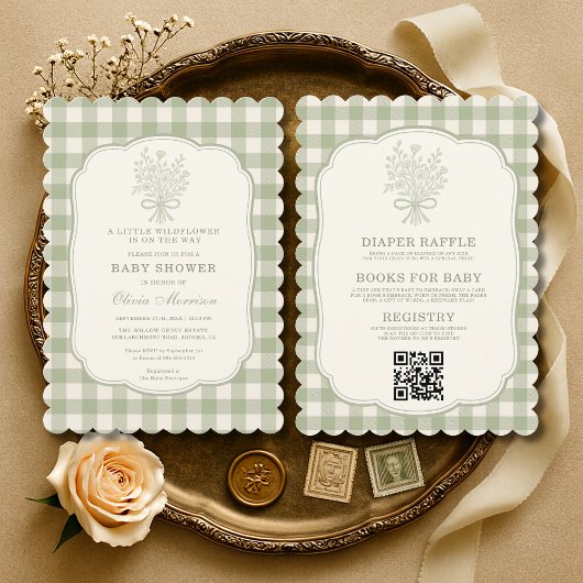 Invitation All in One Little Wildflower Gingham Baby Shower