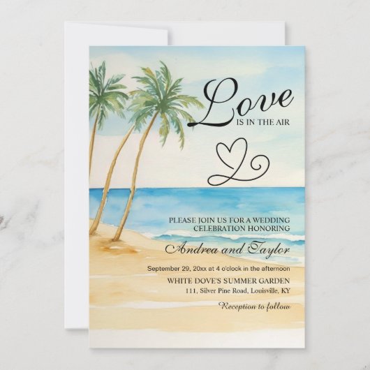 Invitation All in One Love est dans l'Air Beach et Palm Trees (Devant)