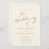Invitation All in One Moderne Calligraphie Gold Cream Mariage (Devant / Derrière)