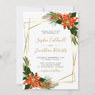 Invitation All in One Moderne Poinsettia Gold Winter Wedding