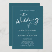 Invitation All in One Modernisation Calligraphie Mariage bleu (Devant / Derrière)