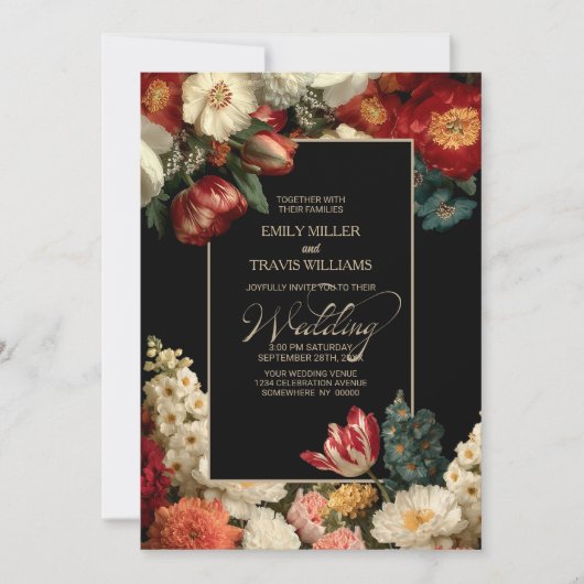 Invitation All in One Moody Floral Black Wedding (Devant)