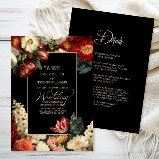 Invitation All in One Moody Floral Black Wedding