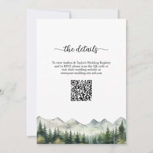 Invitation All in One Mountains and Pines QR Code Mariage (Dos)