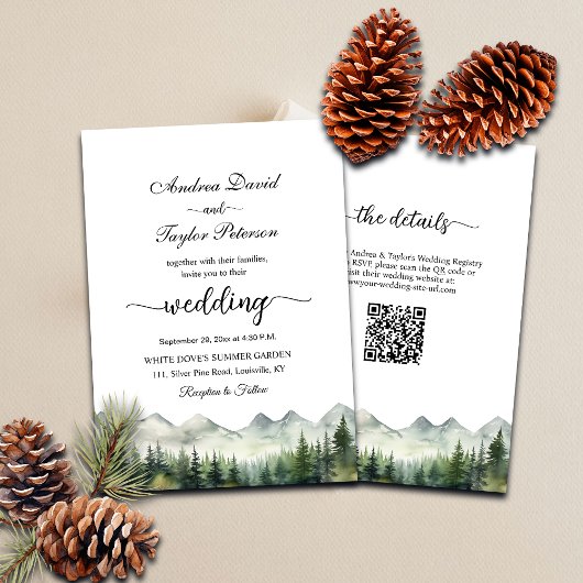 Invitation All in One Mountains and Pines QR Code Mariage