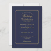 Invitation All In One Navy Blue and Gold Art Deco Mariage (Devant)