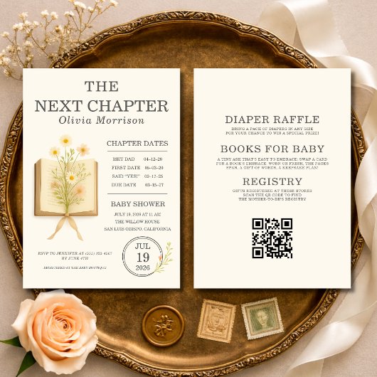 Invitation All in One Next Chapter Begins QR Code Baby Shower