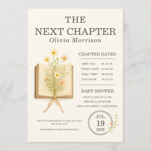 Invitation All in One Next Chapter Begins QR Code Baby Shower (Devant)