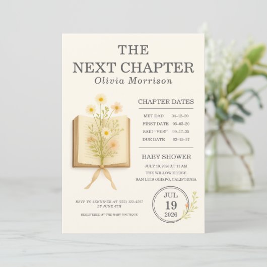 Invitation All in One Next Chapter Begins QR Code Baby Shower (Debout devant)