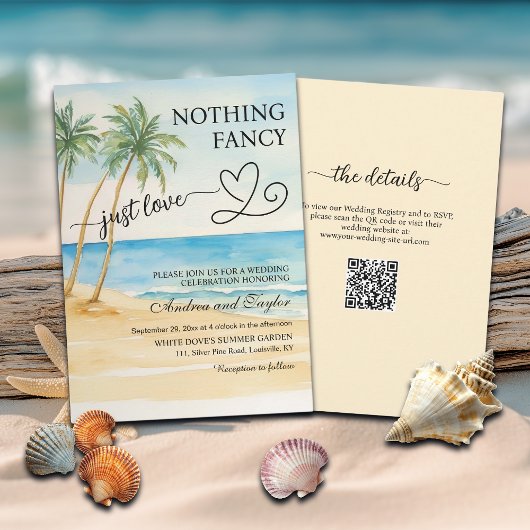 Invitation All in One Nothing Fancy Just Love QR Code Beach