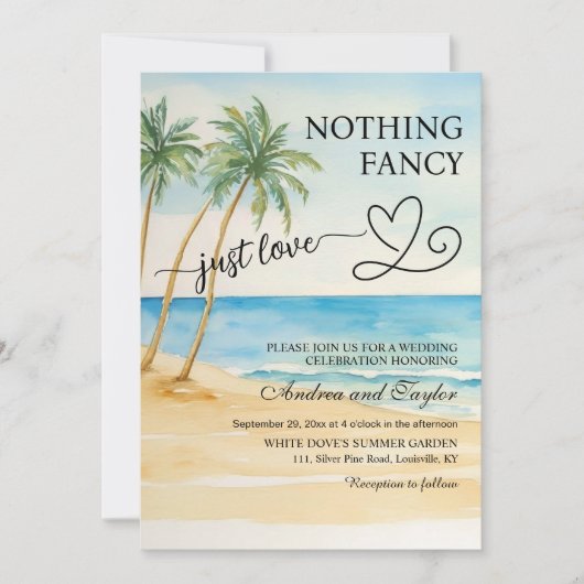 Invitation All in One Nothing Fancy Just Love QR Code Beach   (Devant)