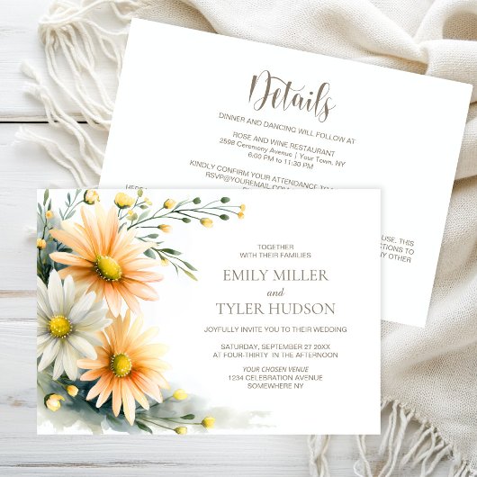 Invitation All in One Orange and White Daisies Wedding