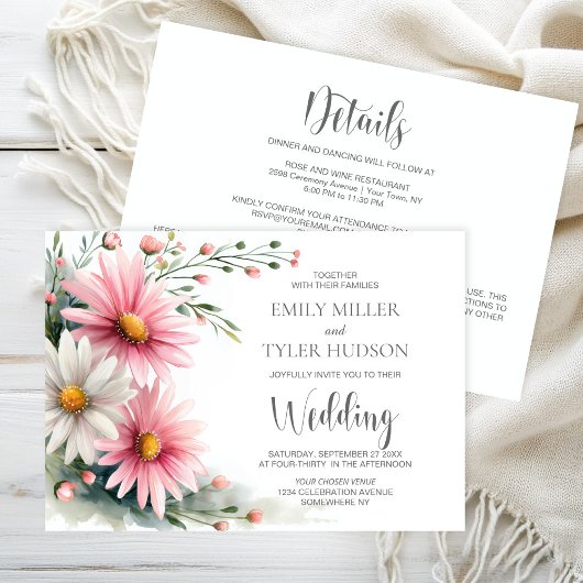 Invitation All in One Pink and White Daisies Wedding
