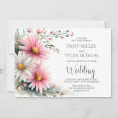 Invitation All in One Pink and White Daisies Wedding (Devant)