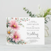 Invitation All in One Pink and White Daisies Wedding (Debout devant)