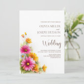 Invitation All in One Pink Orange Floral Wedding (Debout devant)