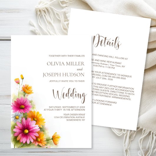 Invitation All in One Pink Orange Floral Wedding