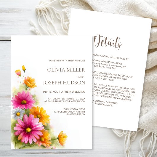 Invitation All in One Pink Orange Floral Wedding