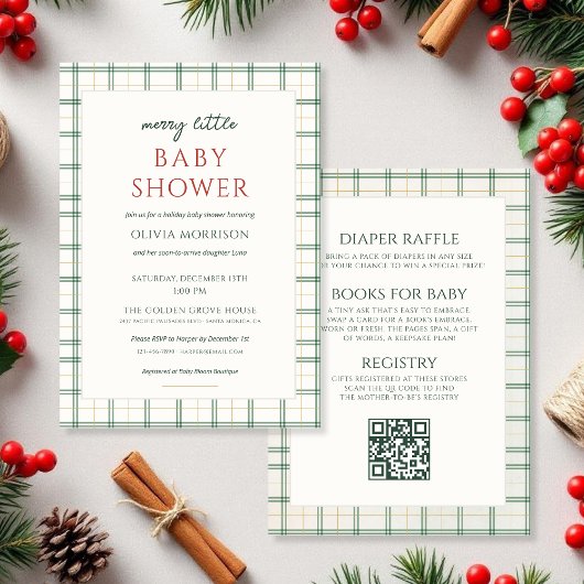 Invitation All in One Plaid Merry Little Baby Shower