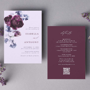 Invitation All In One Plum Purple & Indigo Floral Mariage