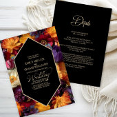 Invitation All in One Purple and Orange Floral Black Wedding