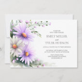 Invitation All in One Purple and White Daisies Wedding (Devant)