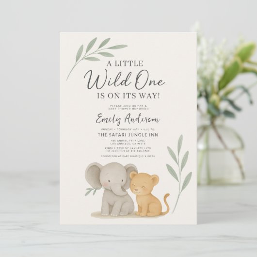 Invitation All in One QR Code Wild One Safari Baby Shower (Debout devant)