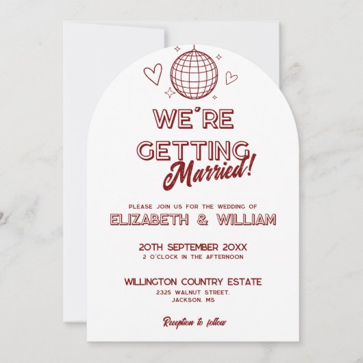 Invitation All In One Red Retro Disco Mariage Super (Devant)