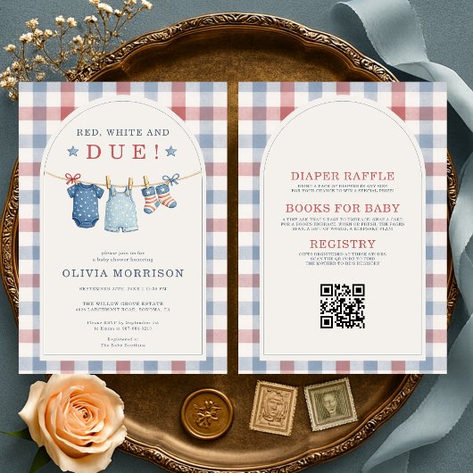 Invitation All in One Red White and Due Baby Shower